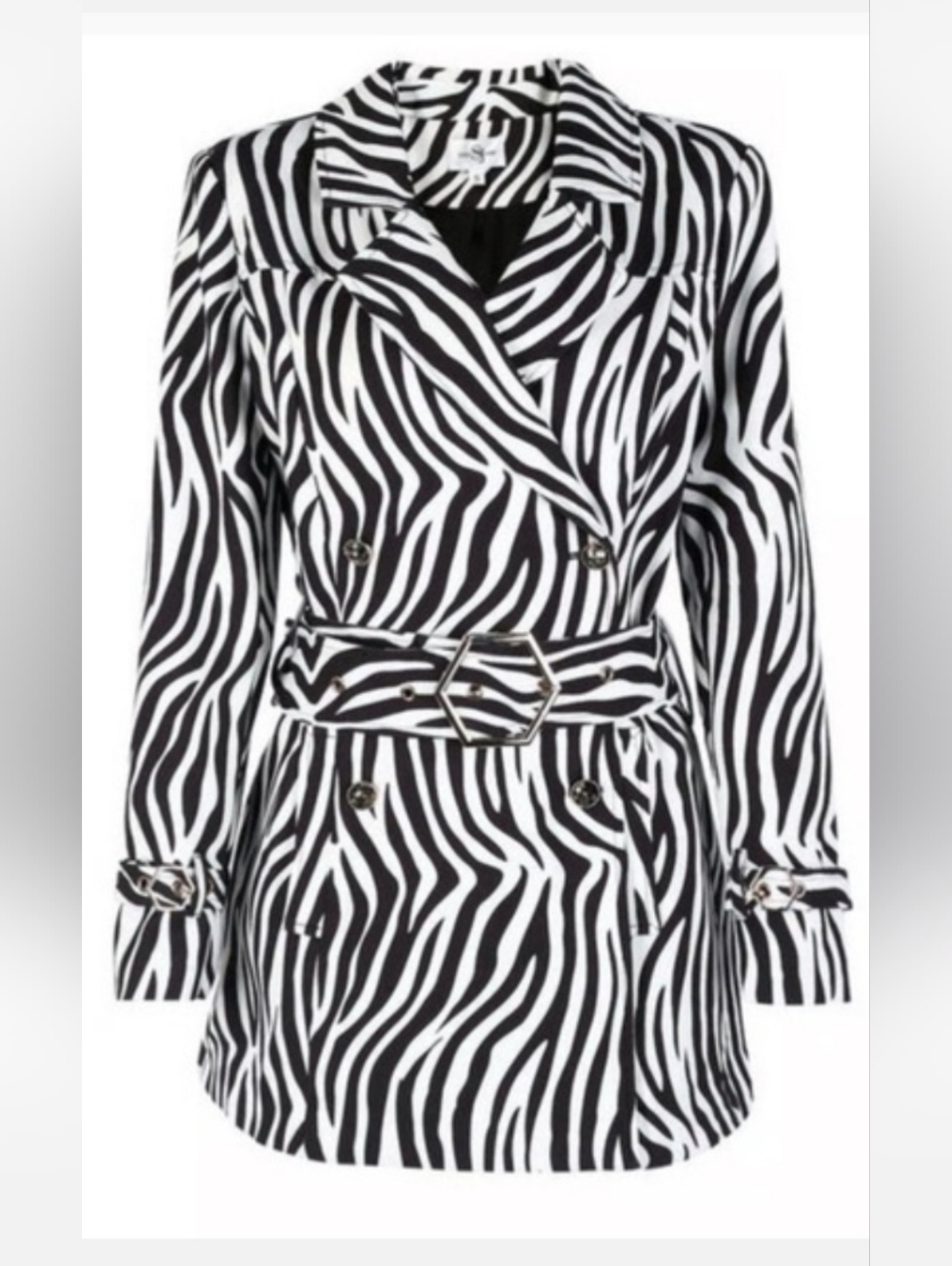 Sassy Jones Savannah Zebra Print Double-Breasted Belted Pant Suit
